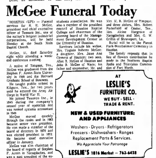 Re McGee funeral