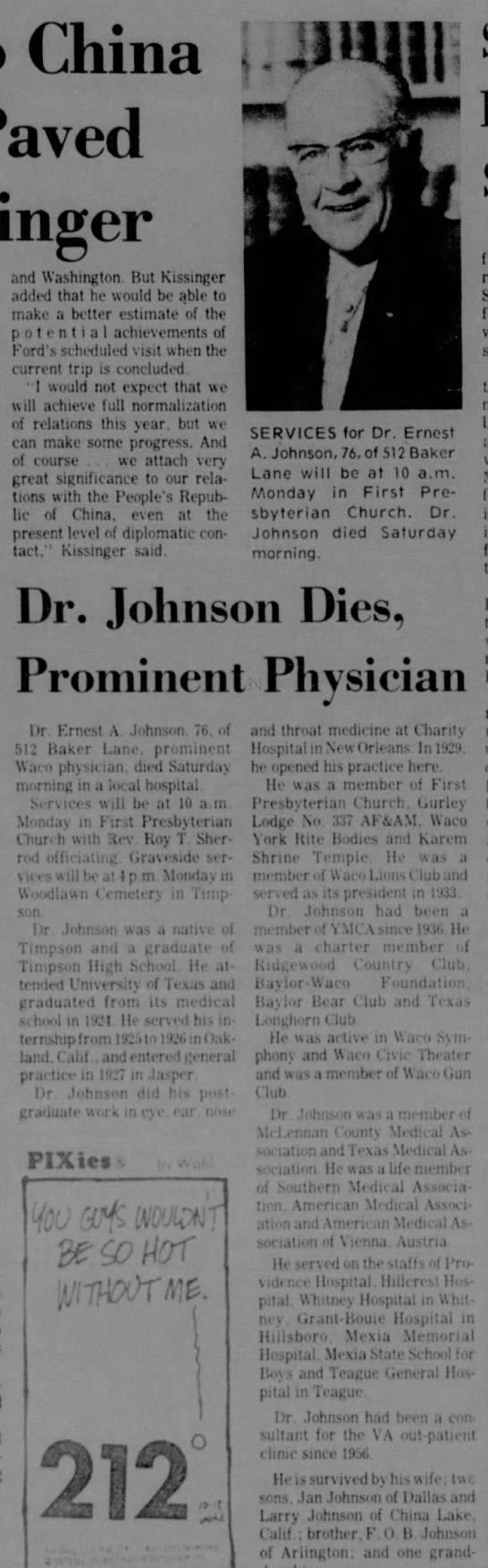 Waco Tribune-Herald
Oct. 19, 1975
Dr. Johnson