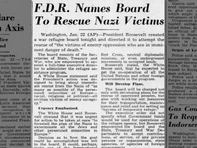 F.D.R. Names Board to Rescue Nazi Victims