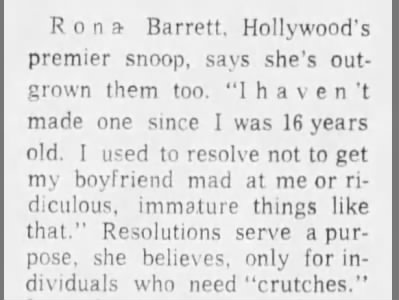 Rona Barrett delivers harsh opinion on New Year's Resolutions, 1971