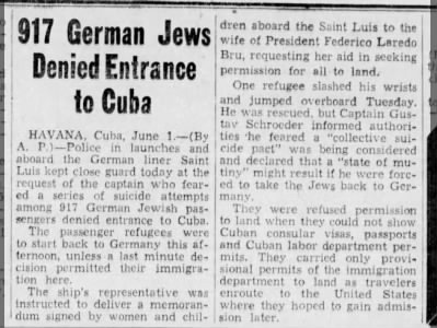 917 German Jews Denied Entrance to Cuba