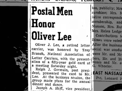 Postal Men Honor Oliver Lee