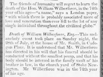 Death of William Wilberforce